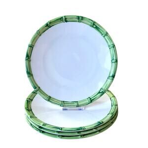 Green Bamboo Melamine Dinner Plates 11in Tropical  Set of 4 Indoor Outdoor NEW